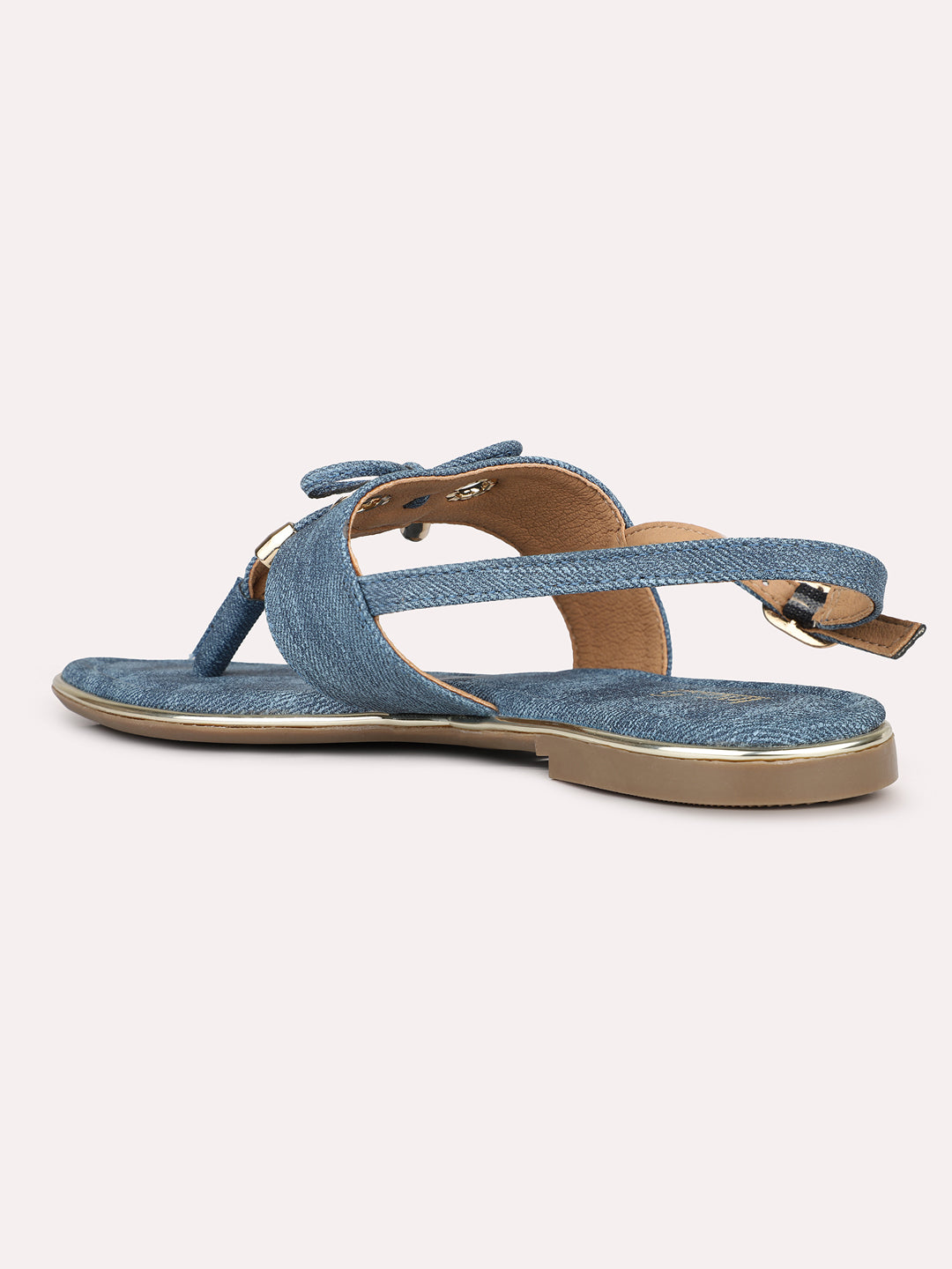 Womens Blue Casual Solid T-Strap Flat Sandals