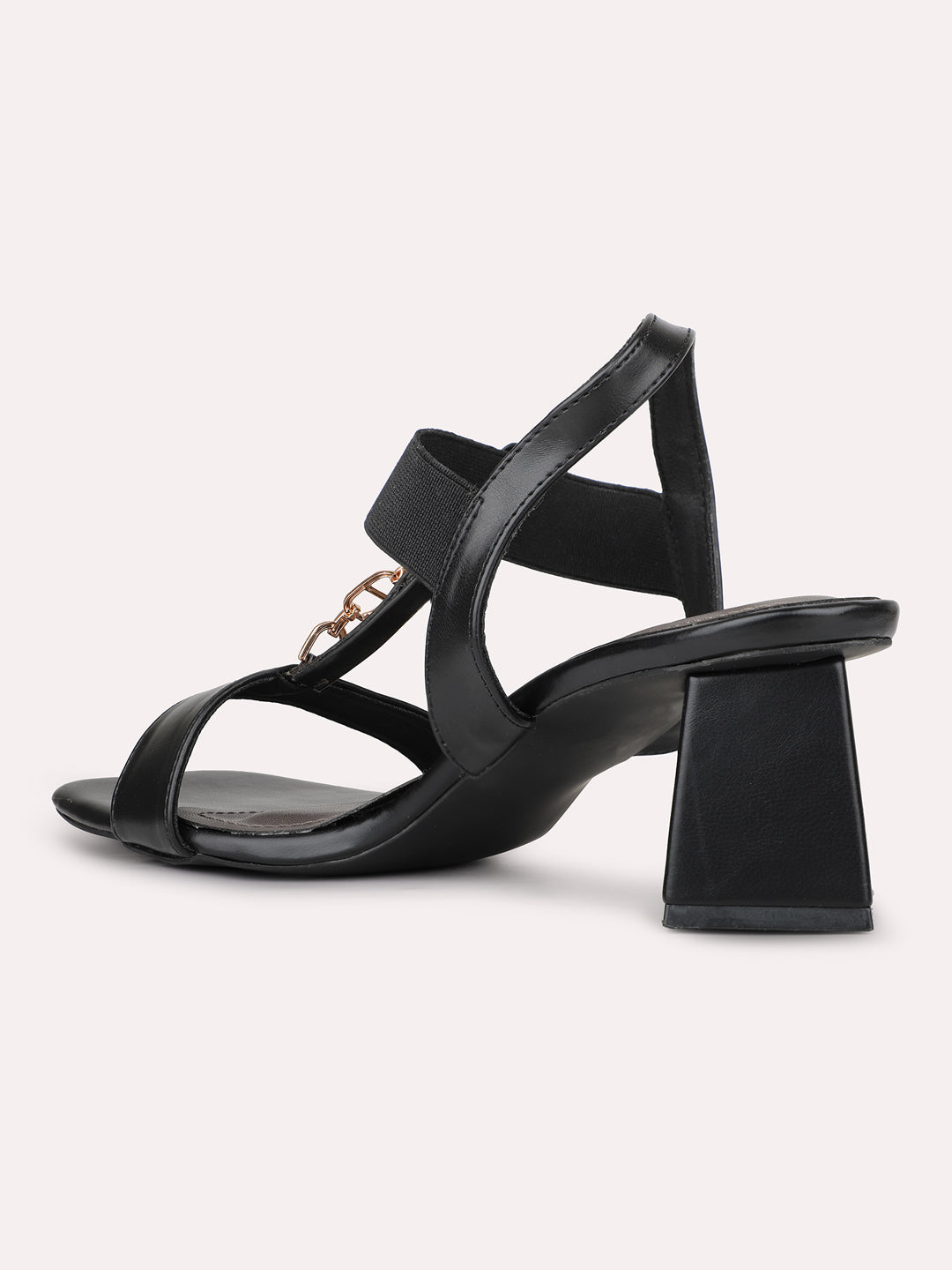 Womens Black Party Wear Solid Open Toe Heel Sandals