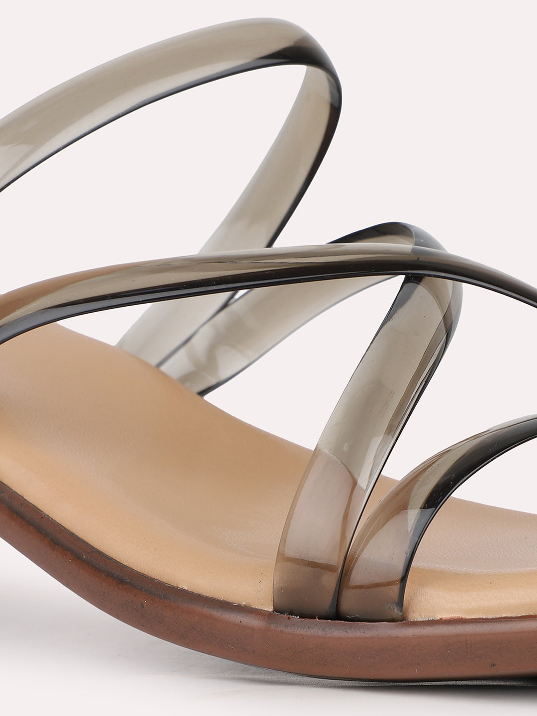 Womens Black Party Wear Transparent Round Toe Block Heels