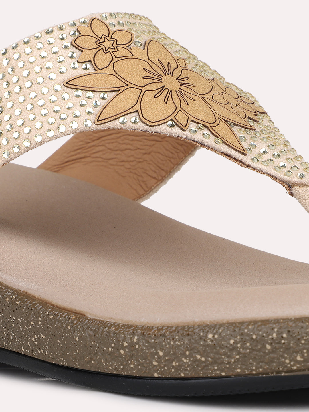 Womens Beige Ethnic Embellished Round Toe Wedges