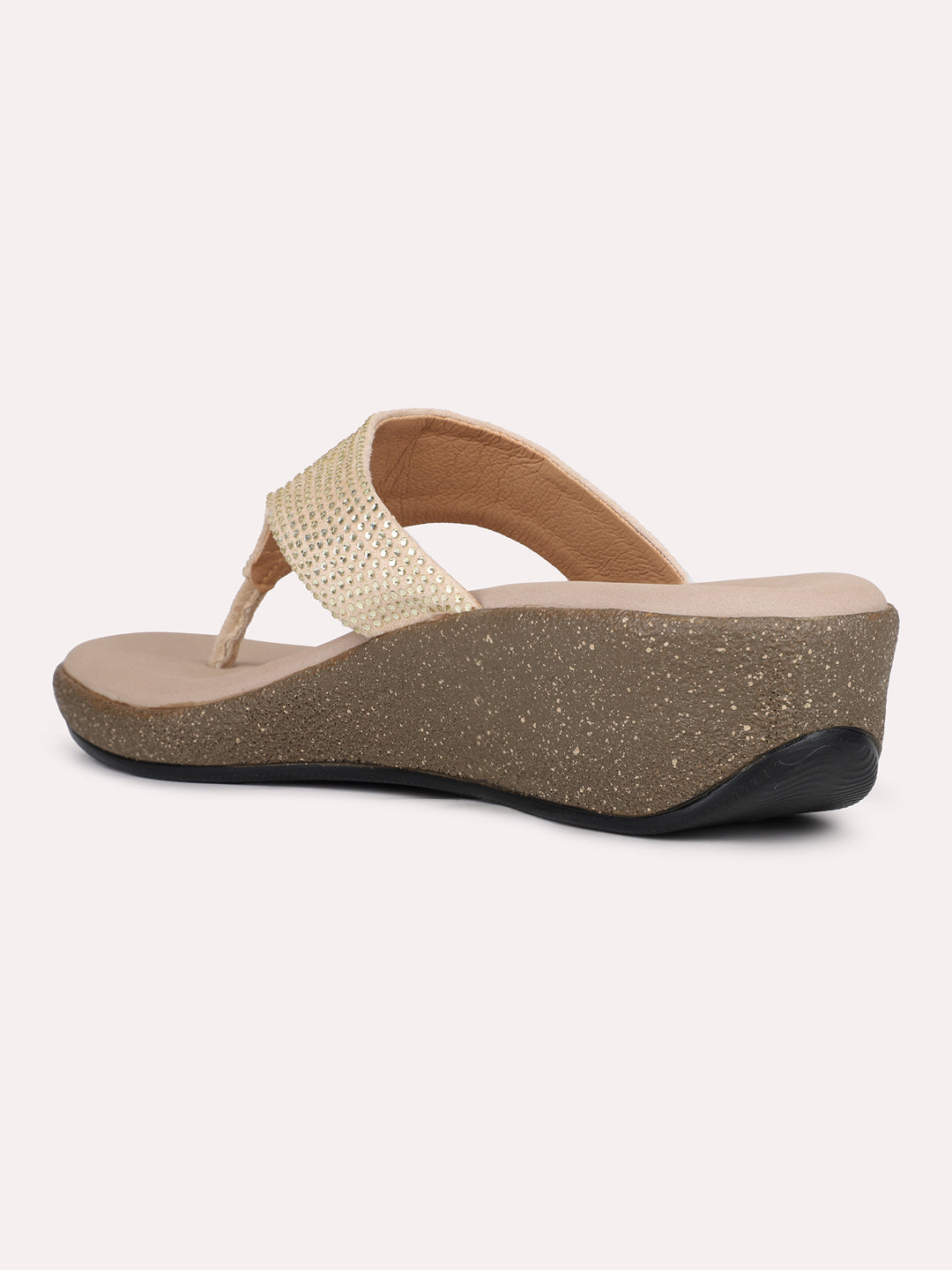 Womens Beige Ethnic Embellished Round Toe Wedges