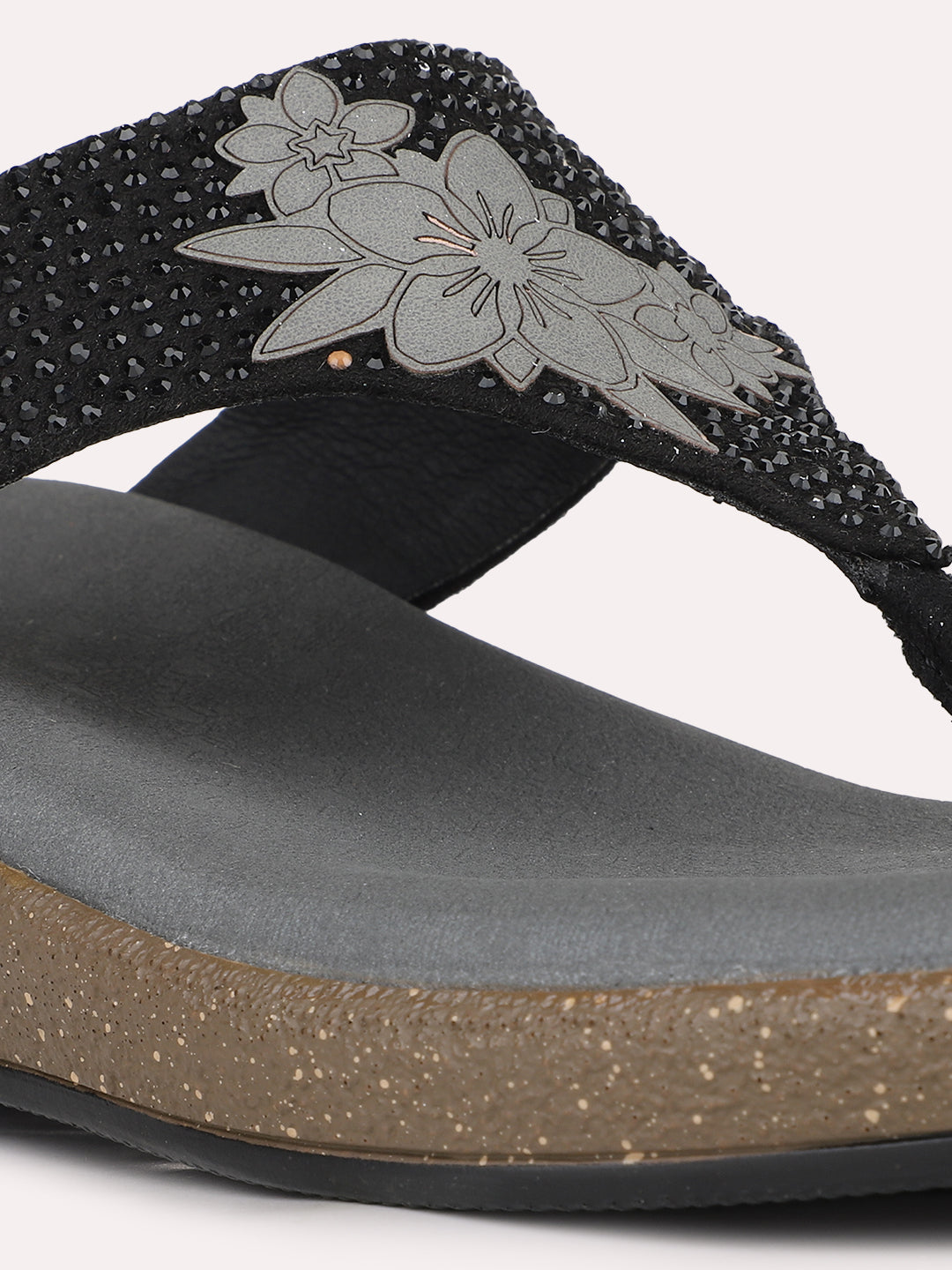 Womens Black Ethnic Embellished Round Toe Wedges