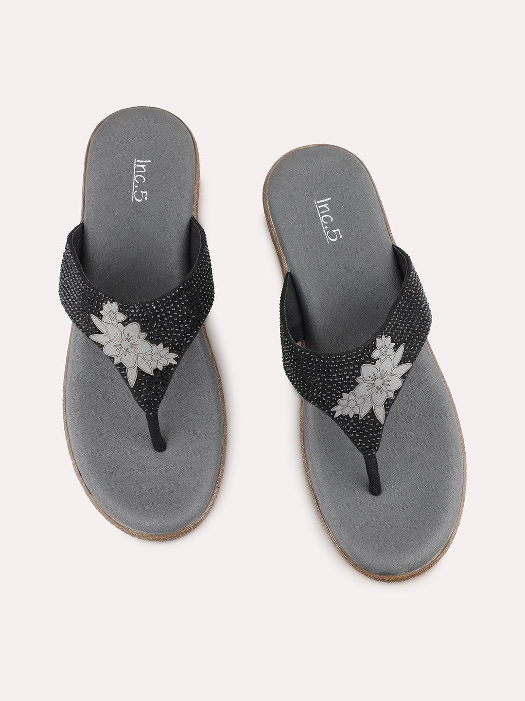 Womens Black Ethnic Embellished Round Toe Wedges