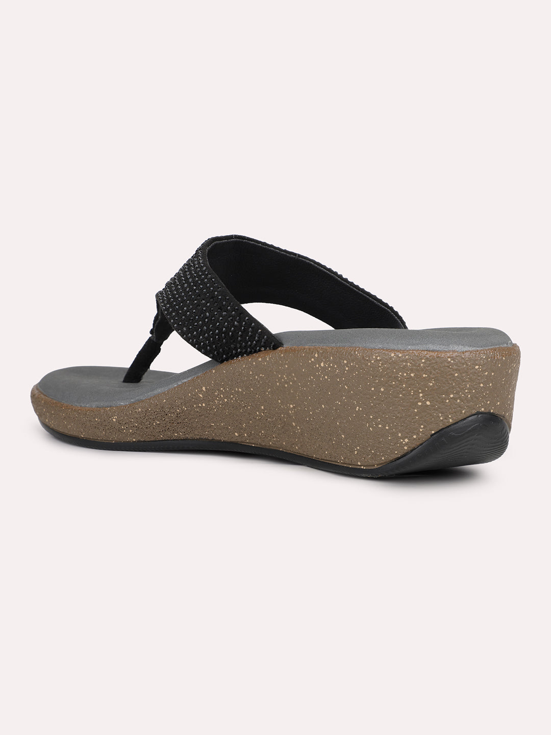 Womens Black Ethnic Embellished Round Toe Wedges