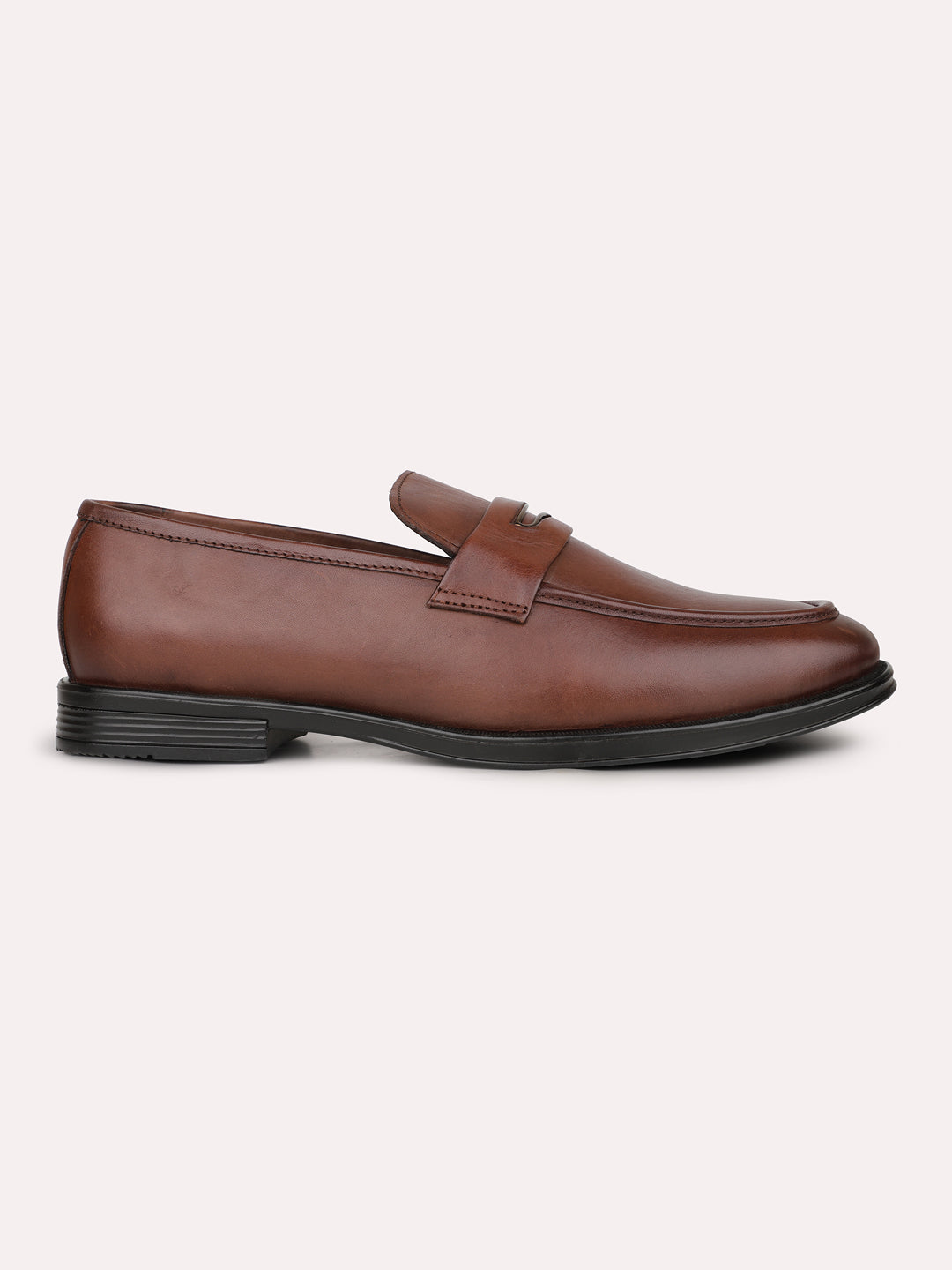 Mens Brown Solid Round Toe Formal Slip on Leather Shoes