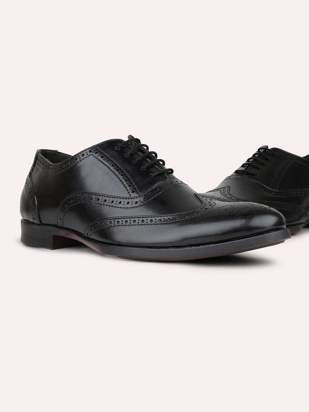 Mens Black Solid Formal Oxford Leather Brogue Shoes