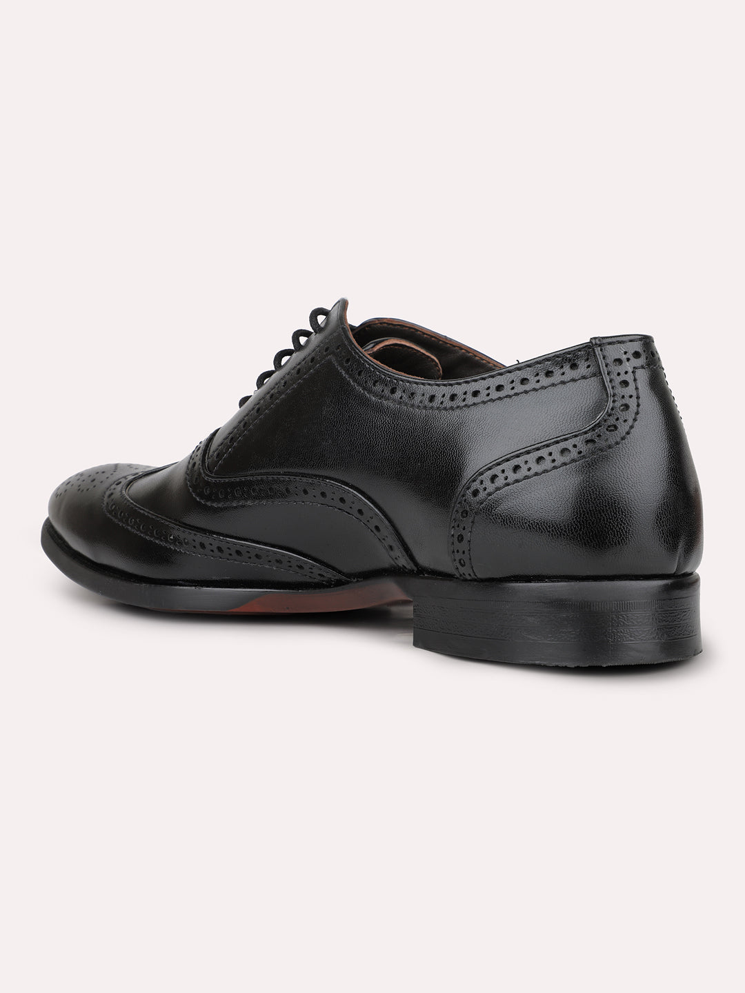 Mens Black Solid Formal Oxford Leather Brogue Shoes