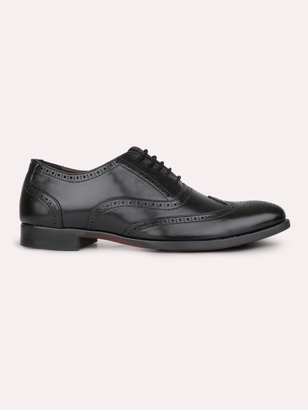 Mens Black Solid Formal Oxford Leather Brogue Shoes