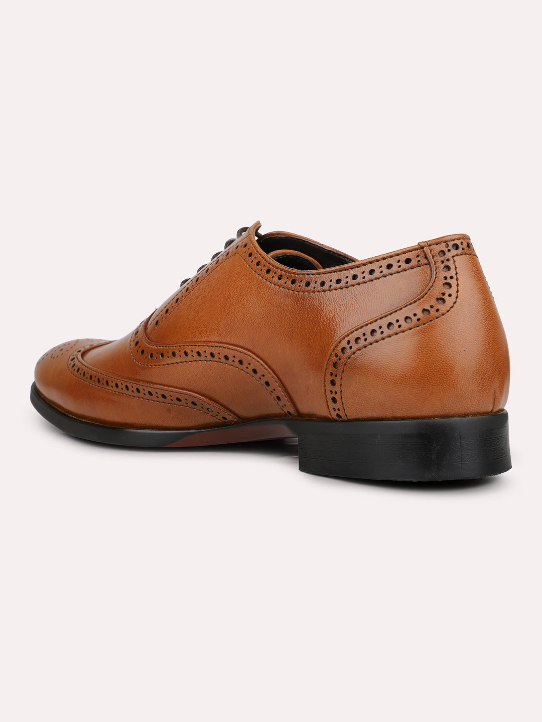 Mens Tan Solid Formal Oxford Leather Brogue Shoes