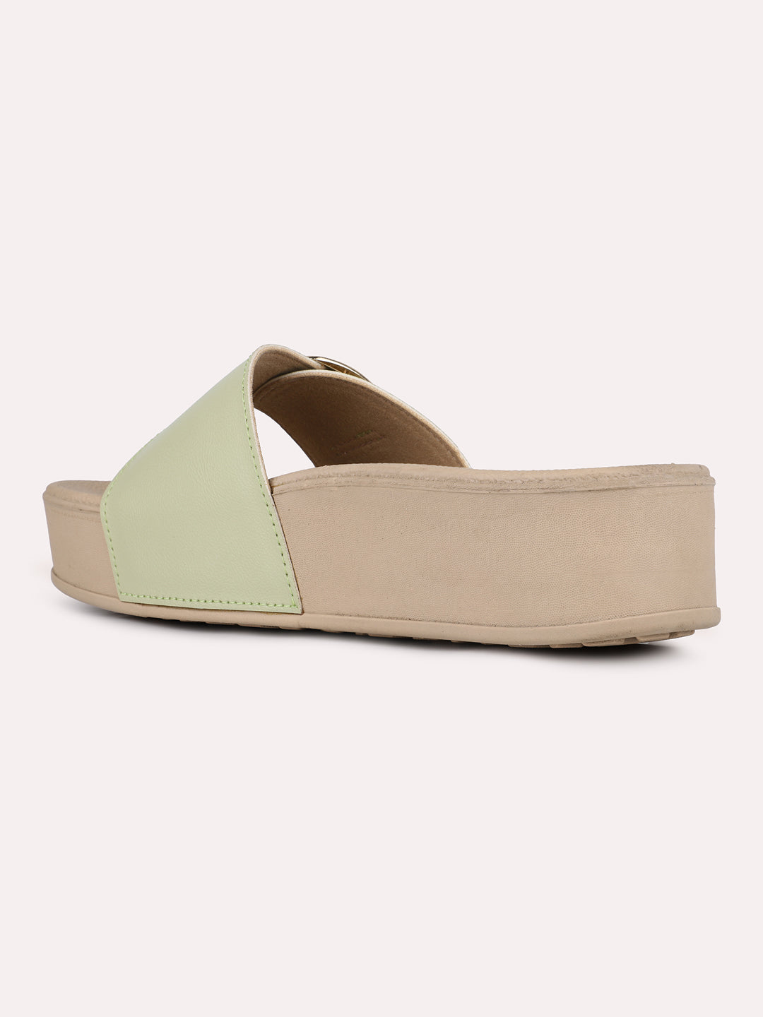 Womens Green Casual Solid Open Toe Flats