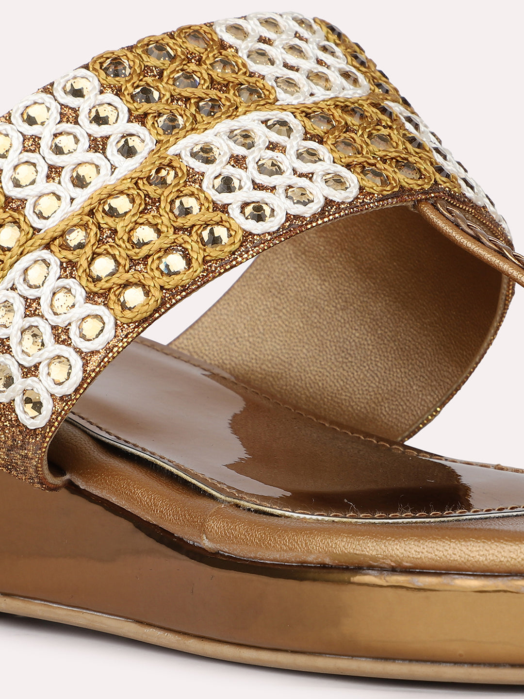 Womens Golden Ethnic Embellished One Toe Heels