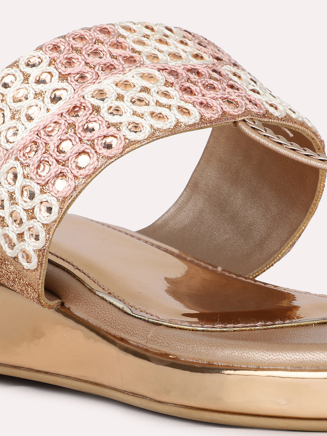 Womens Rose Golden Ethnic Embellished One Toe Heels