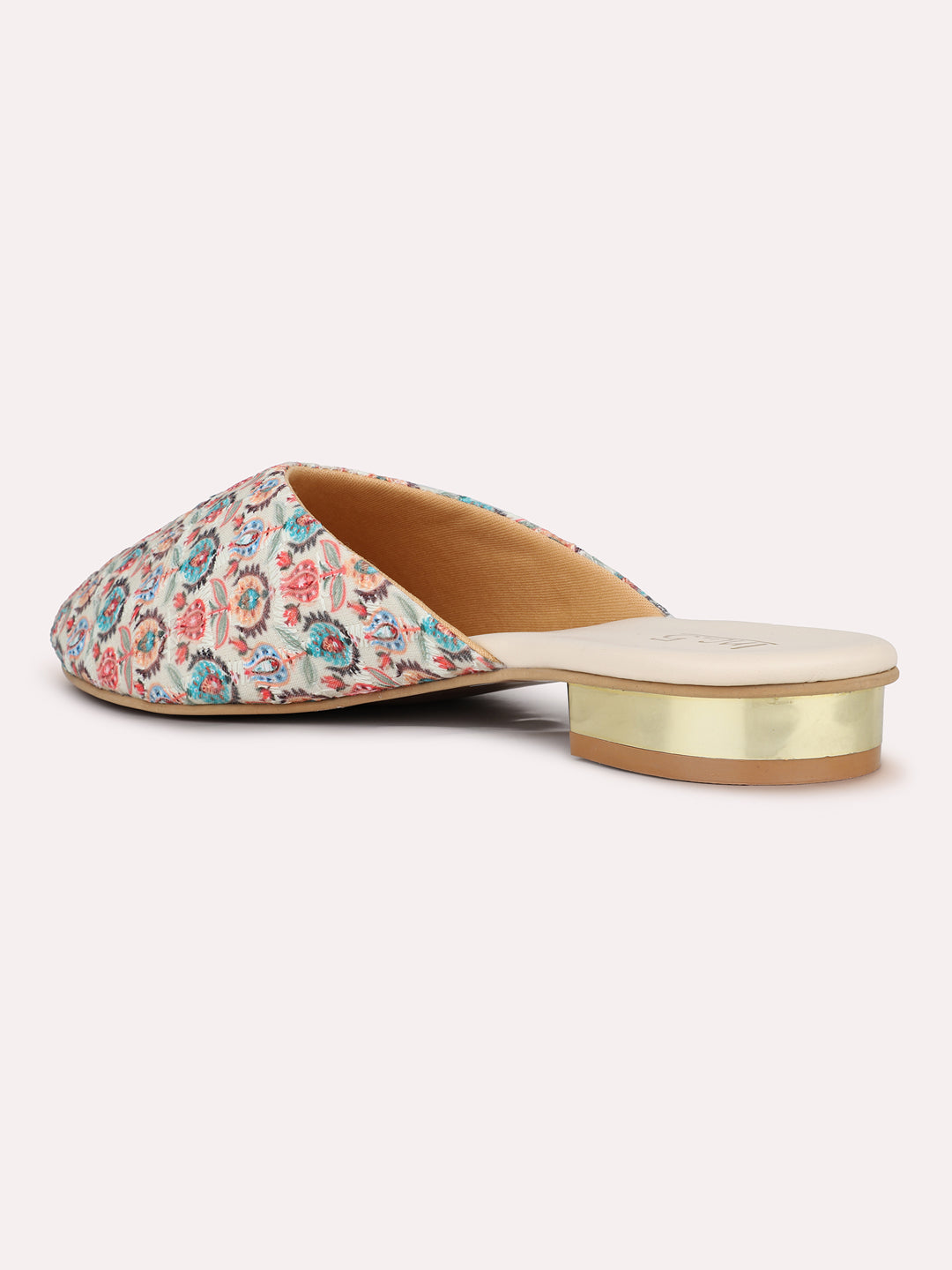 Womens Blue Ethnic Embellished Round Toe Flats