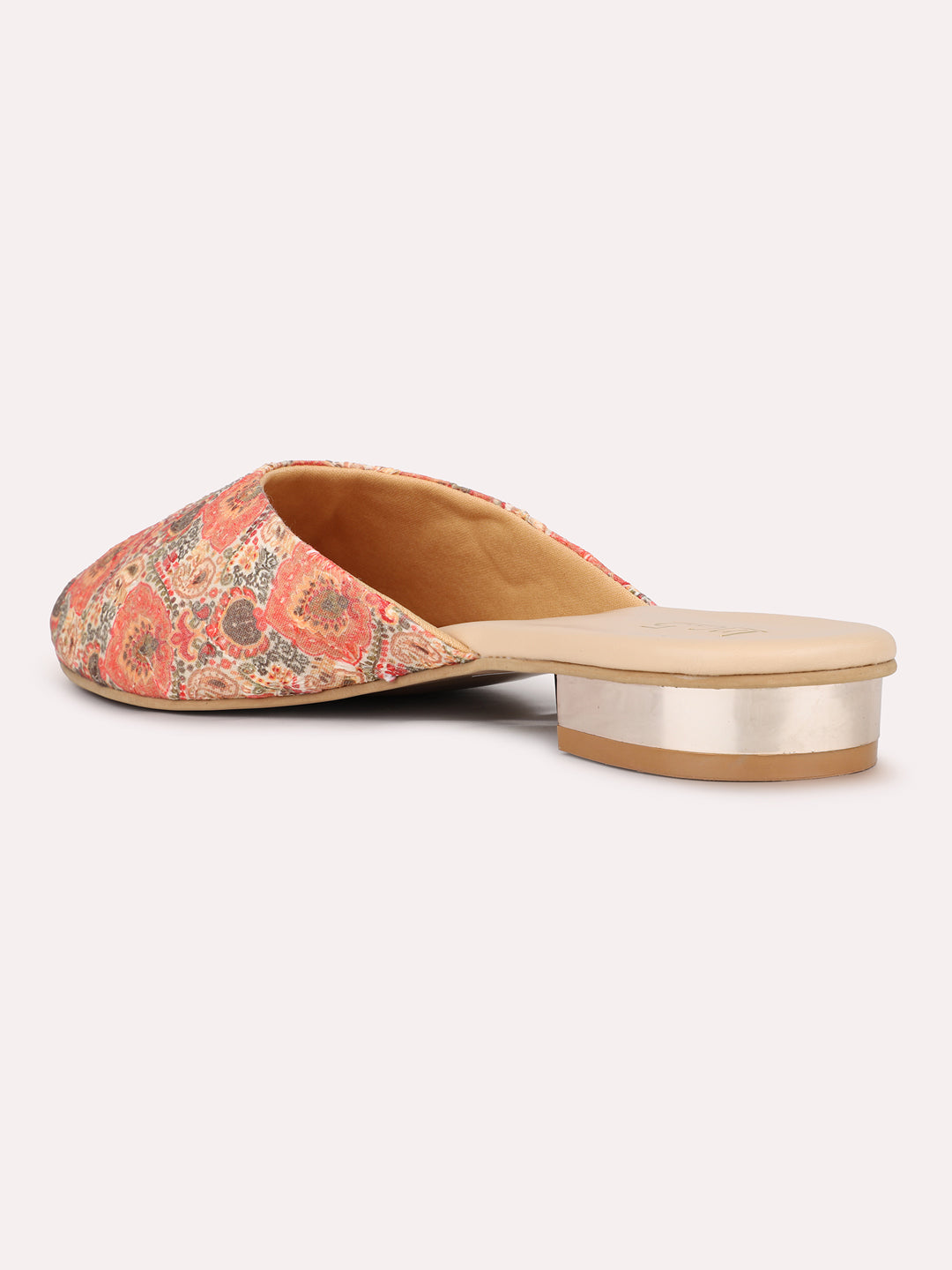 Womens Orange Ethnic Embellished Round Toe Flats