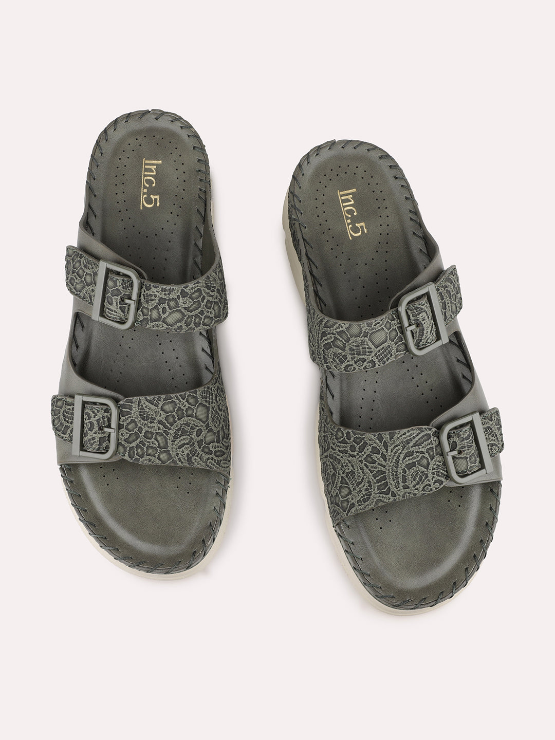 Womens Green Casual Solid Open Toe Sandals