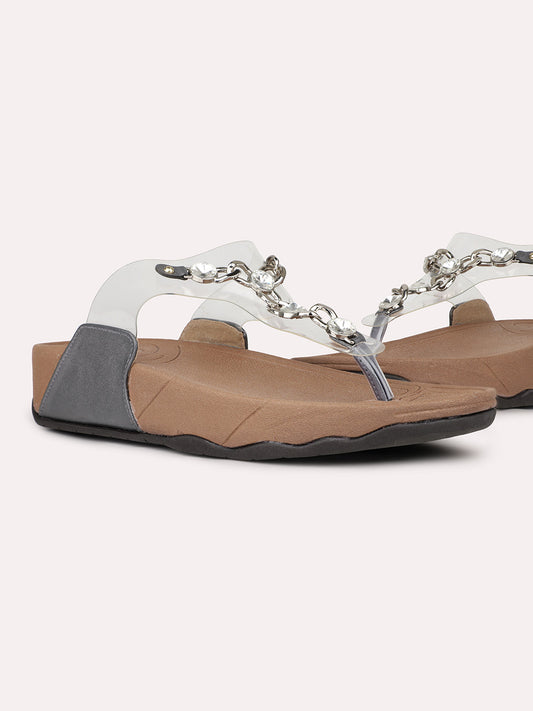 Womens Pewter Ethnic Transparent Round Toe Sandals