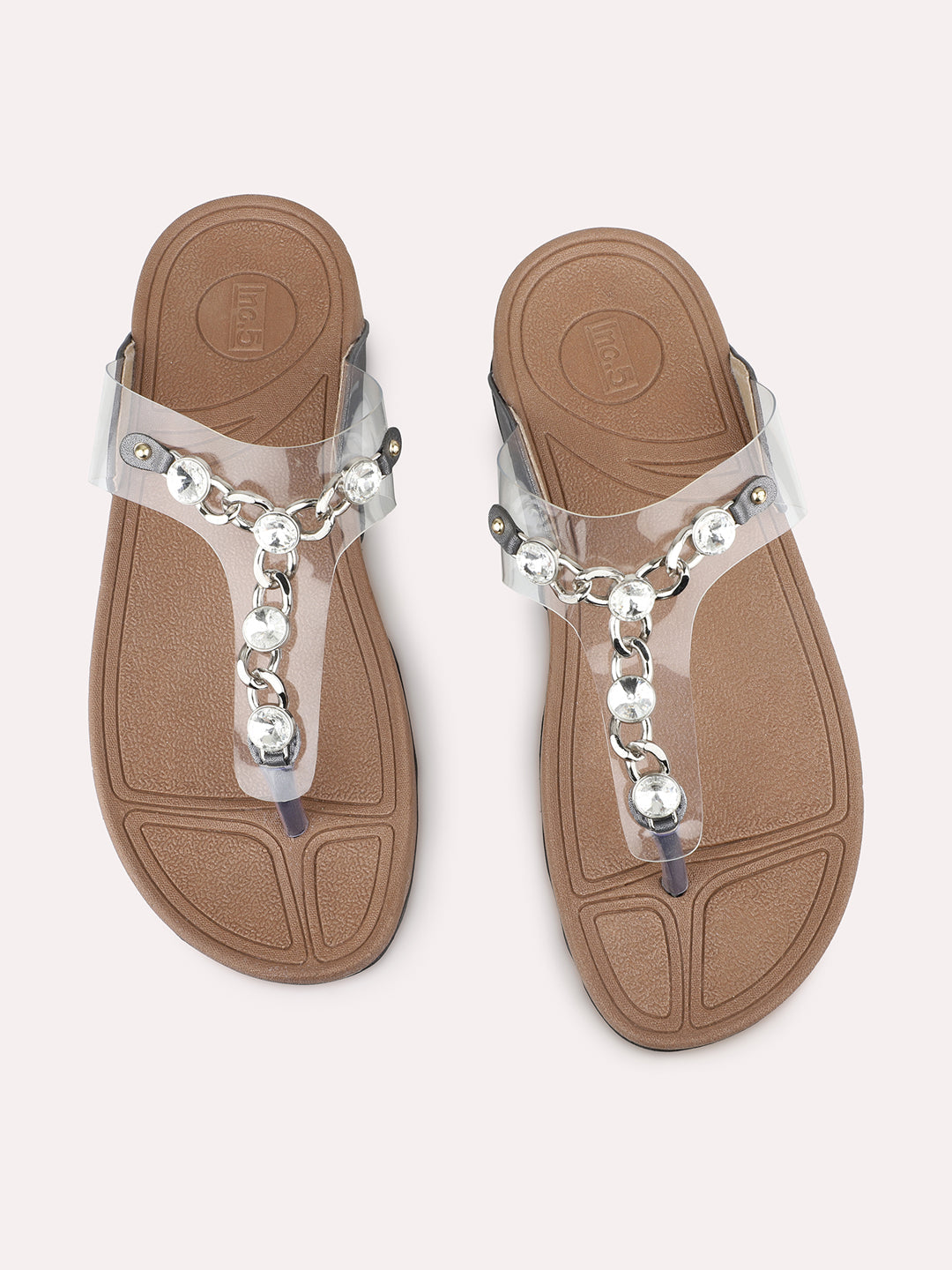 Womens Pewter Ethnic Transparent Round Toe Sandals