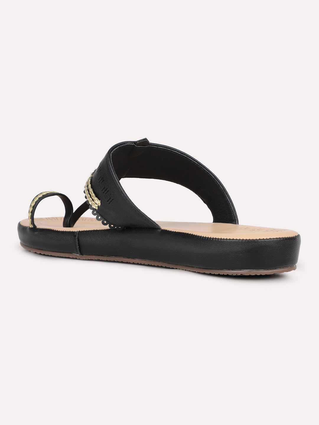 Womens Black Casual Embellished One Flat Sandals