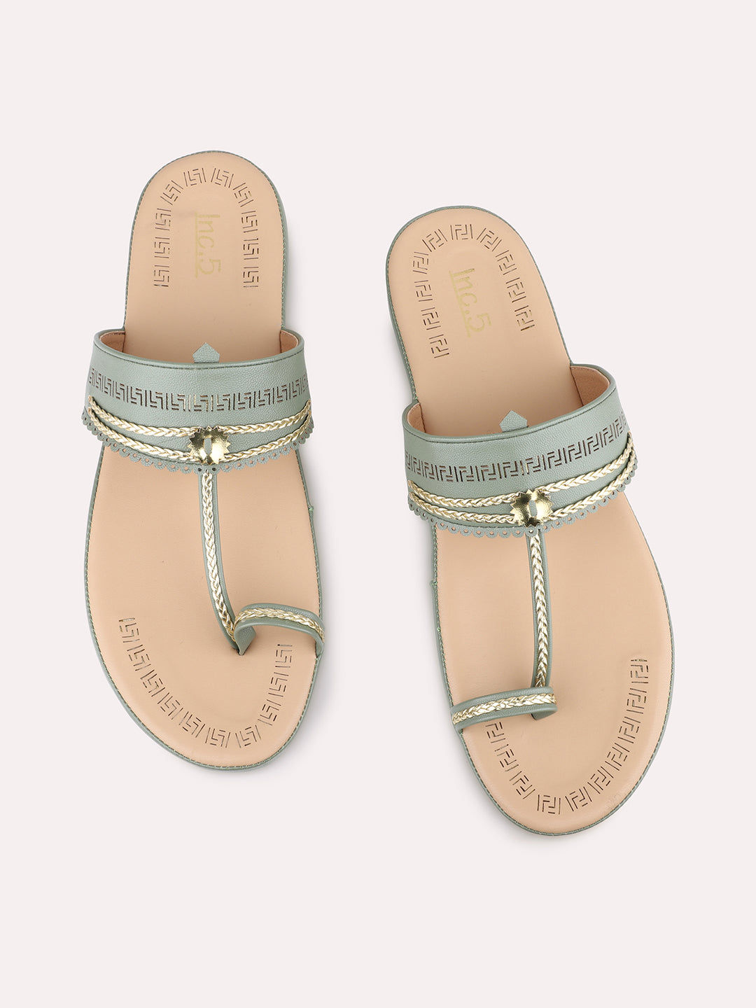 Womens Green Casual Embellished One Flats