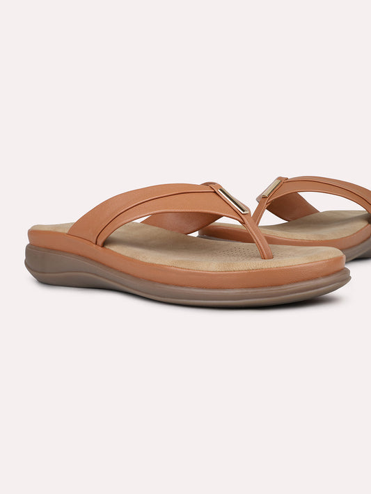 Womens Tan Casual Solid Round Toe Sandals