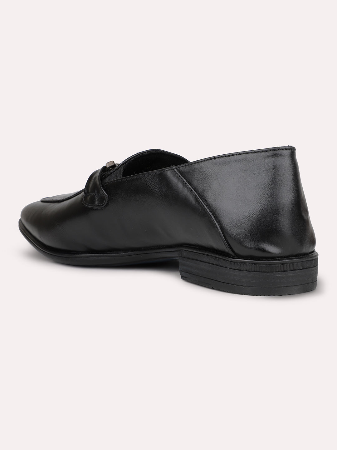 Mens Black Solid Pointed Toe Formal Leather Shoes