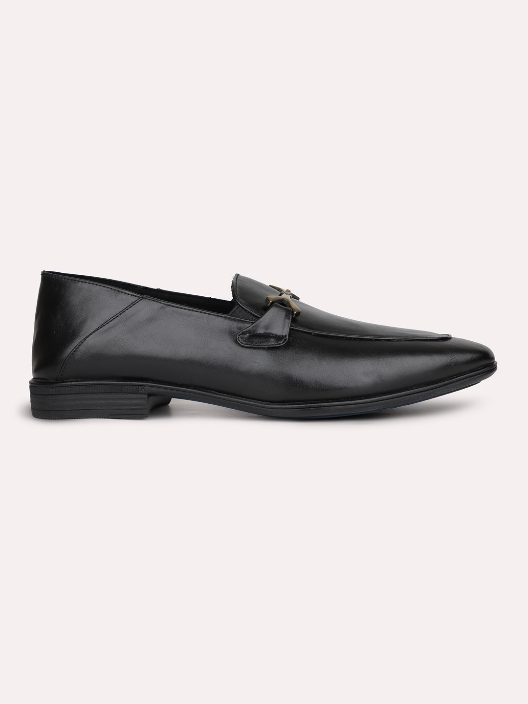 Mens Black Solid Pointed Toe Formal Leather Shoes