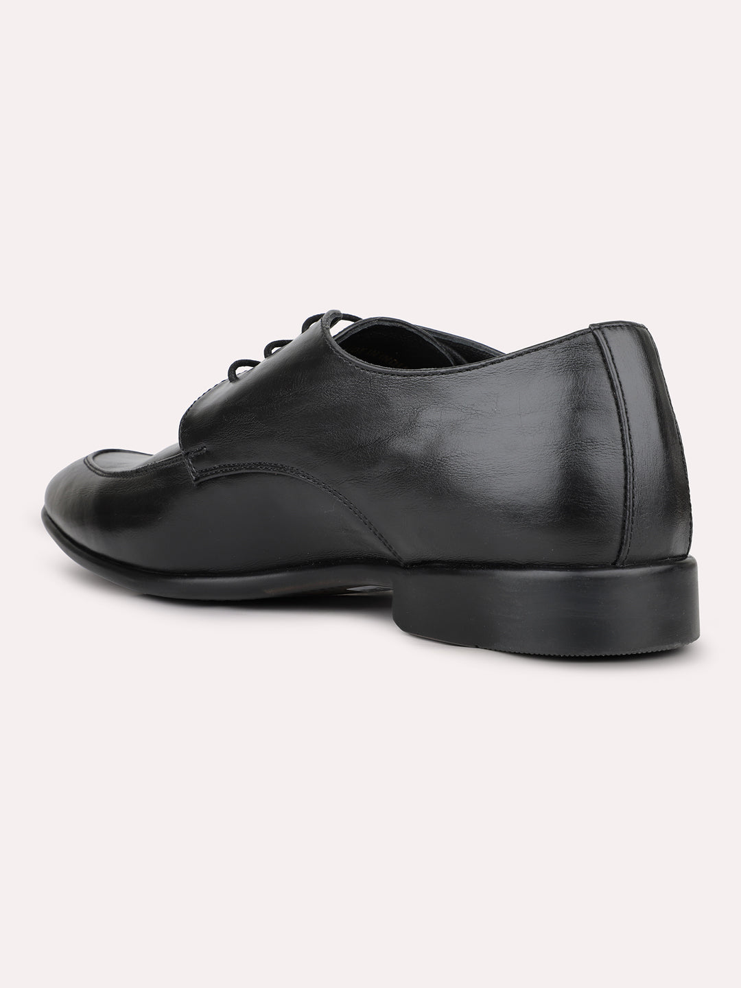 Mens Black Solid Pointed Toe Formal Leather Laceup Shoes