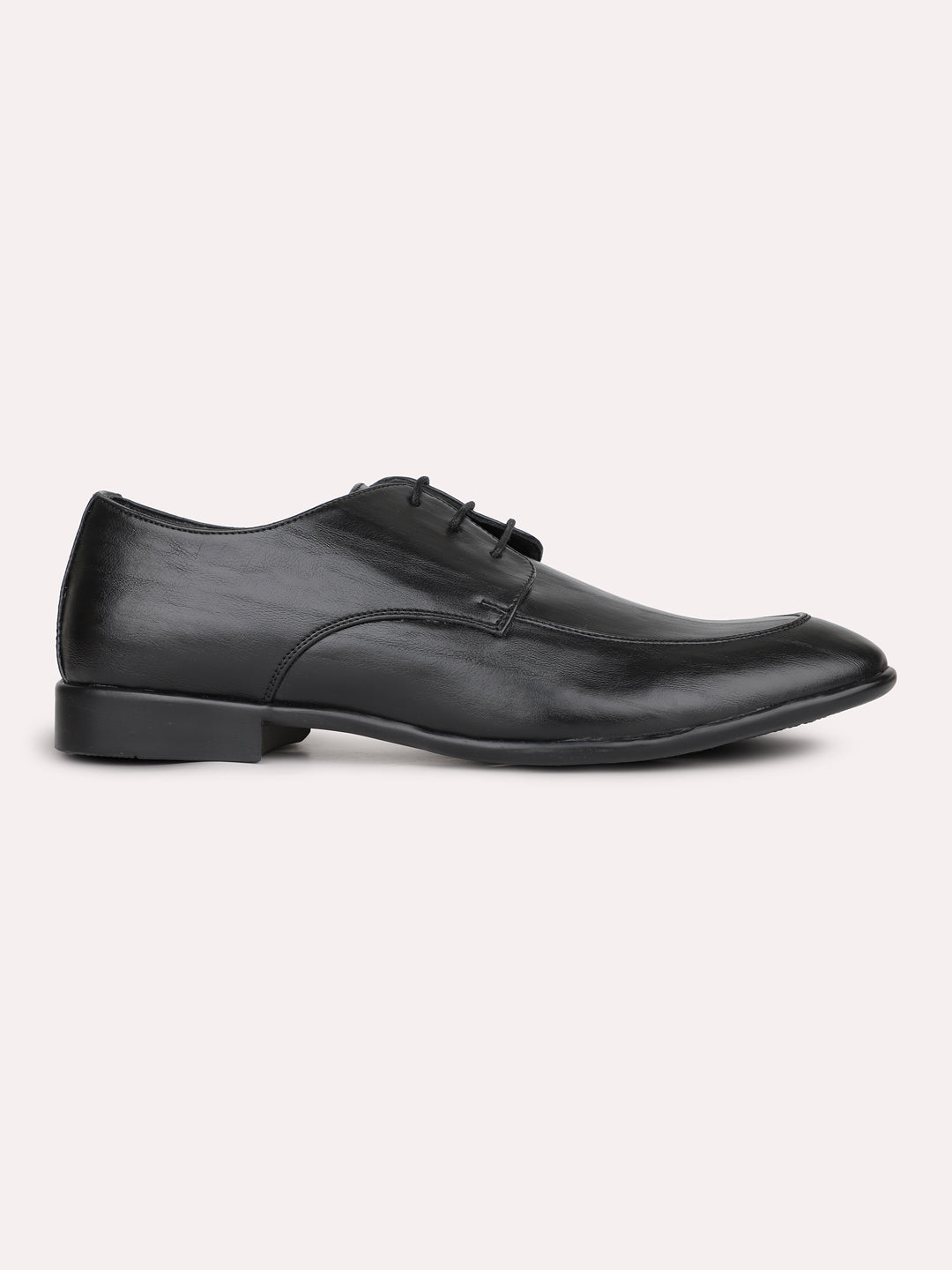 Mens Black Solid Pointed Toe Formal Leather Laceup Shoes