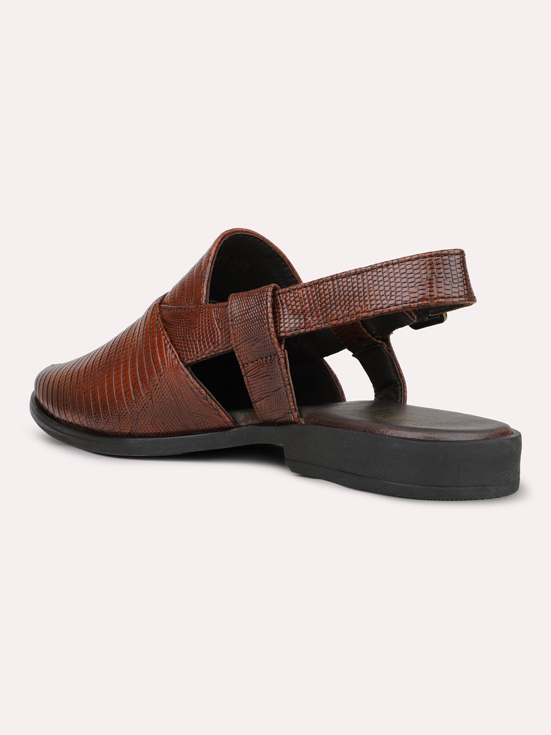 Mens Brown Solid Round Toe Casual Leather Sandals