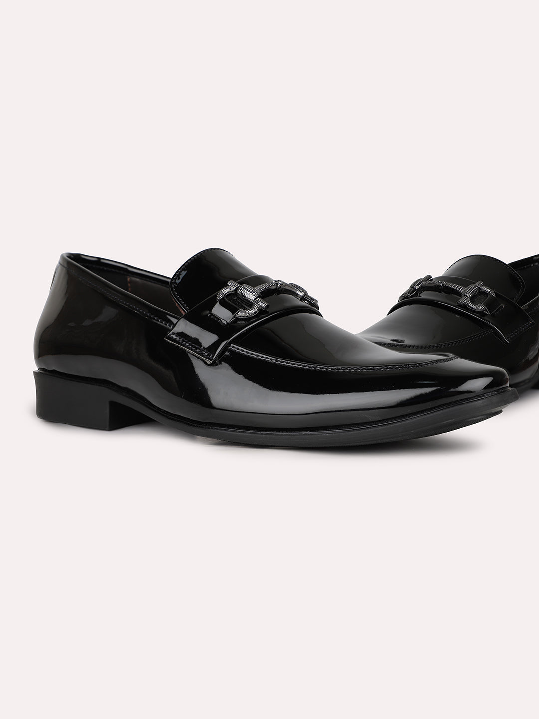 Mens Black Solid Pointed Toe Formal Leather Shoes