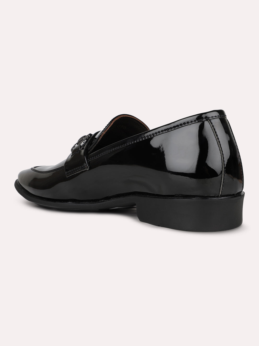 Mens Black Solid Pointed Toe Formal Leather Shoes