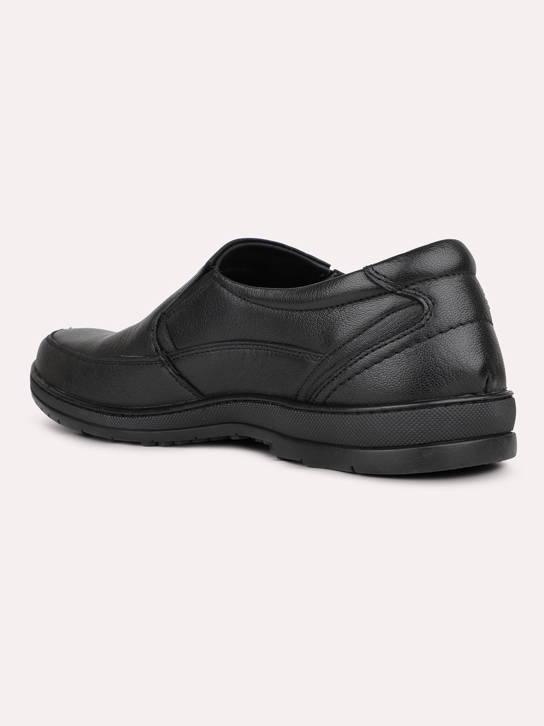 Mens Black Solid Round Toe Formal Leather Shoes