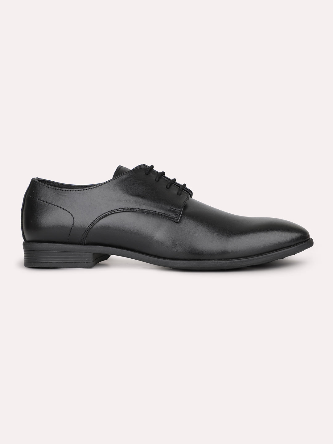 Mens Black Solid Pointed Toe Formal Leather Laceup Shoes