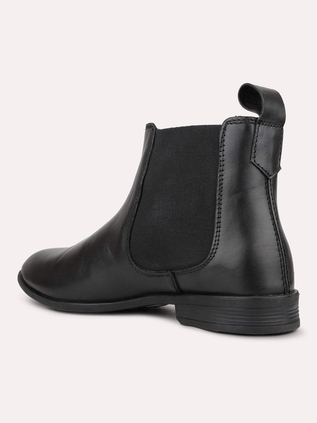 Mens Black Solid Pointed Toe Leather Chelsea Boots