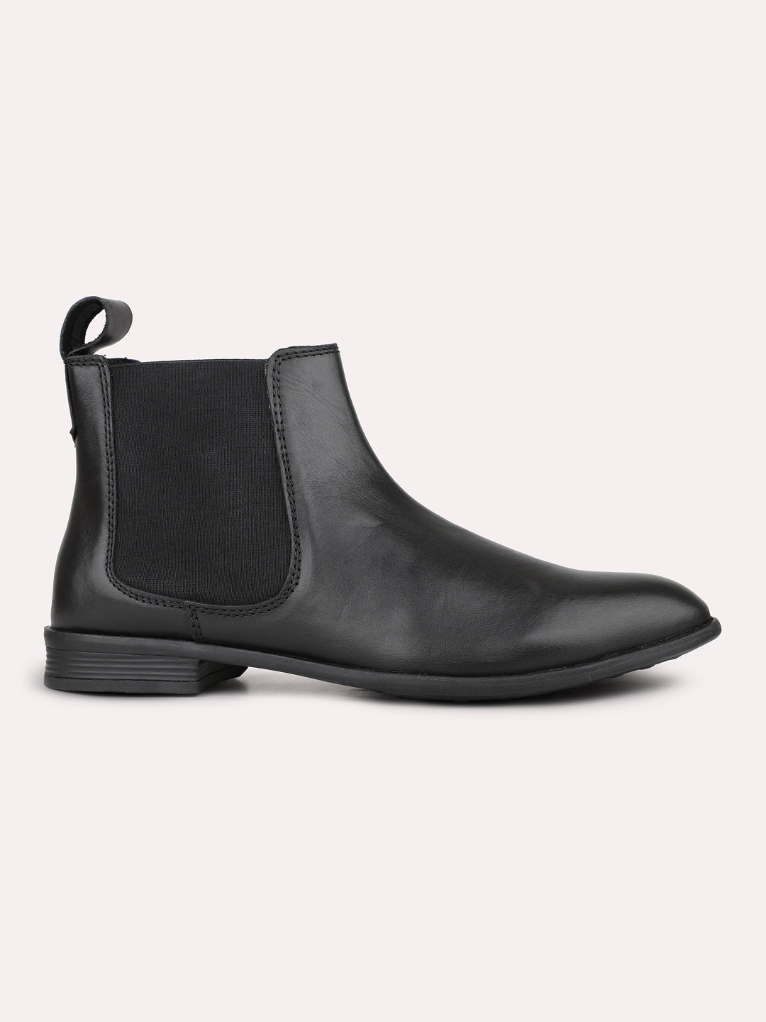 Mens Black Solid Pointed Toe Leather Chelsea Boots