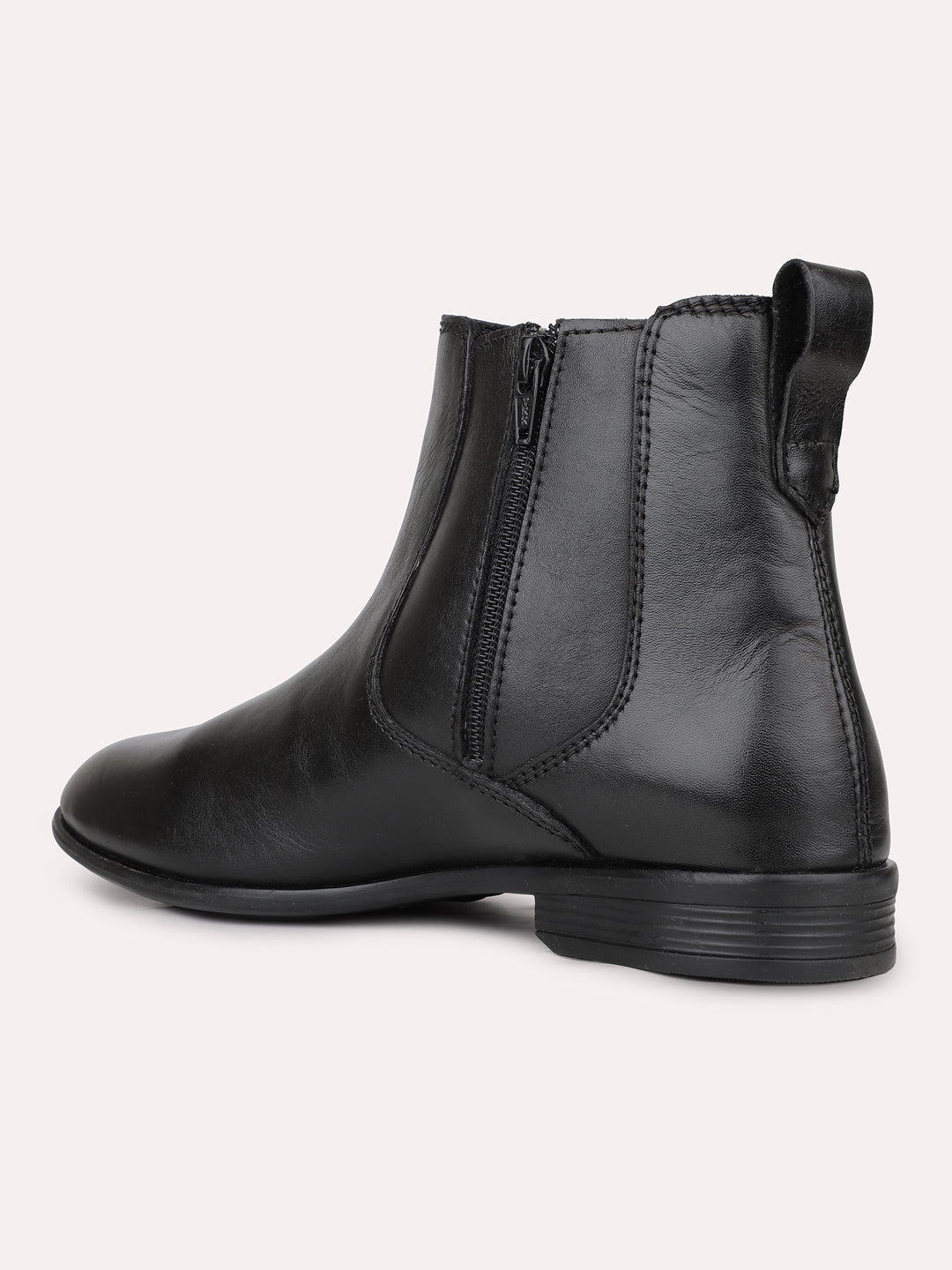 Mens Black Solid Pointed Toe Leather Boots