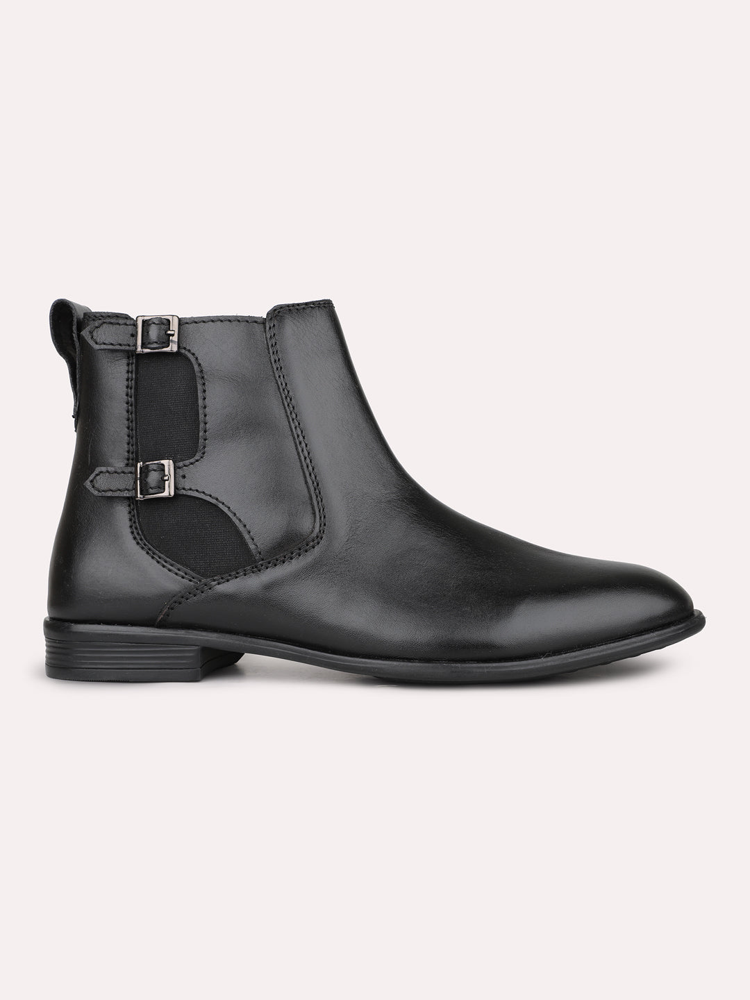 Mens Black Solid Pointed Toe Leather Boots