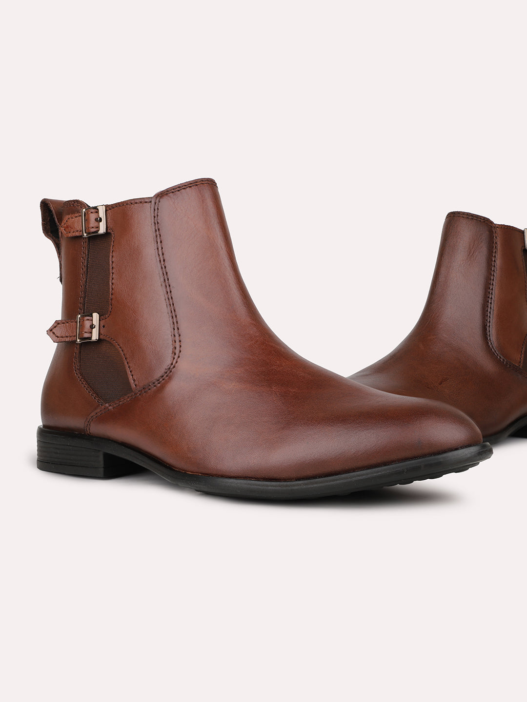 Mens Brown Solid Pointed Toe Leather Boots