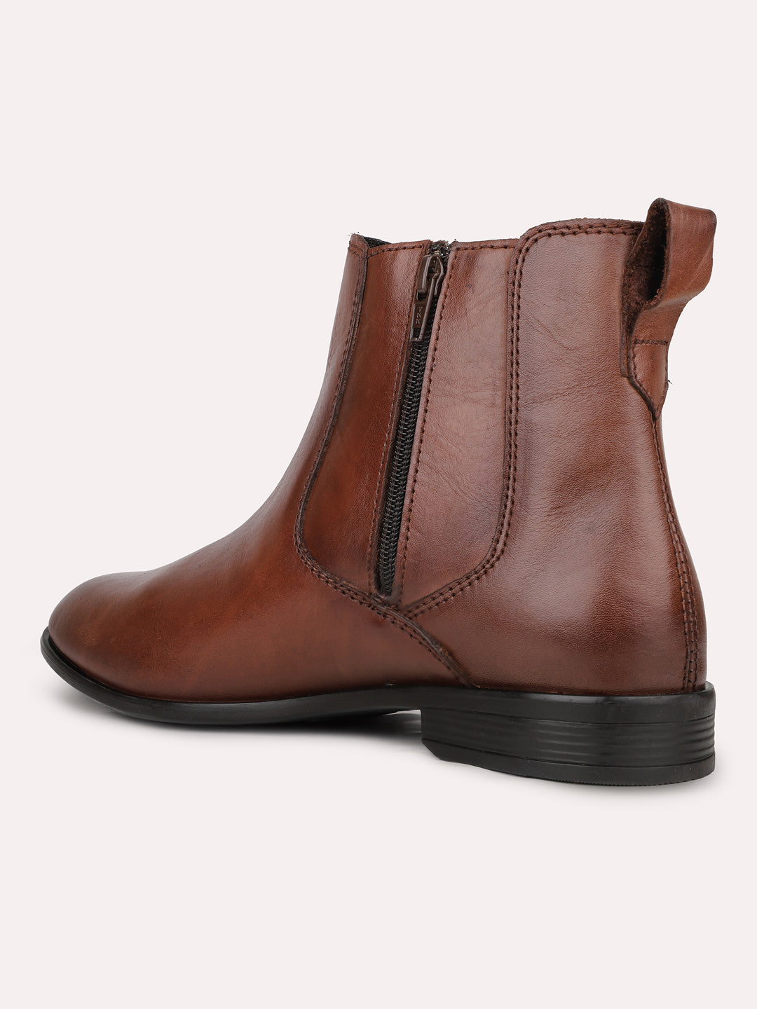 Mens Brown Solid Pointed Toe Leather Boots