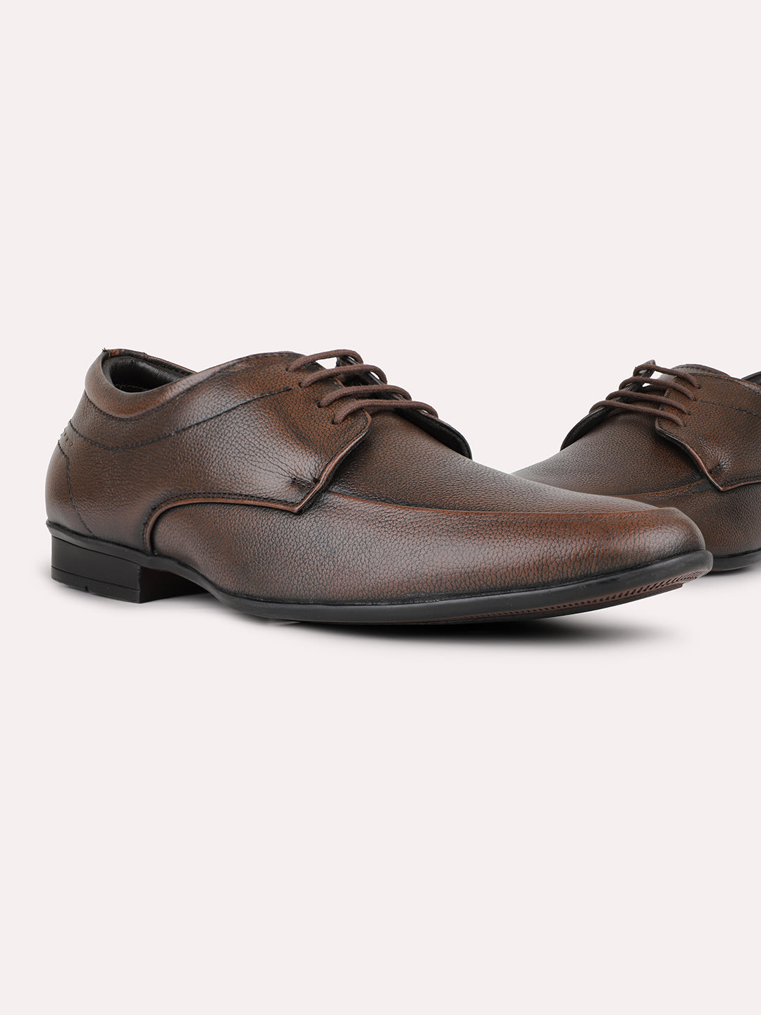 Mens Brown Solid Pointed Toe Formal Derby Shoes