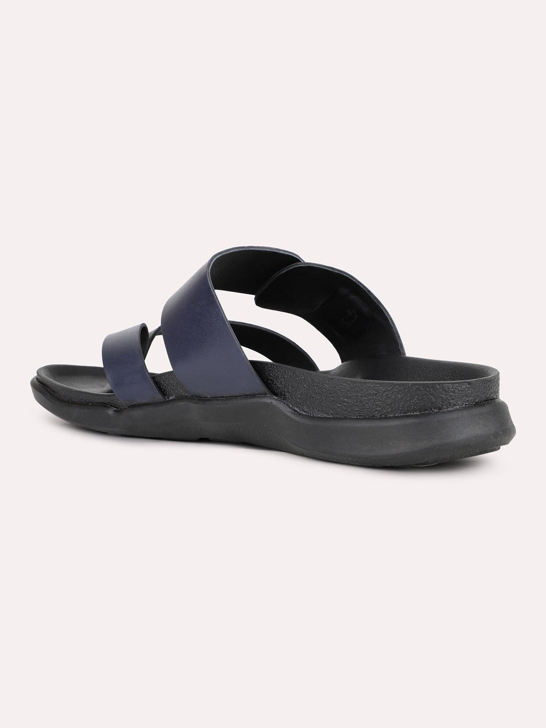 Mens Blue Solid Round Toe Casual Open Toe Flat Slip-On Sandals