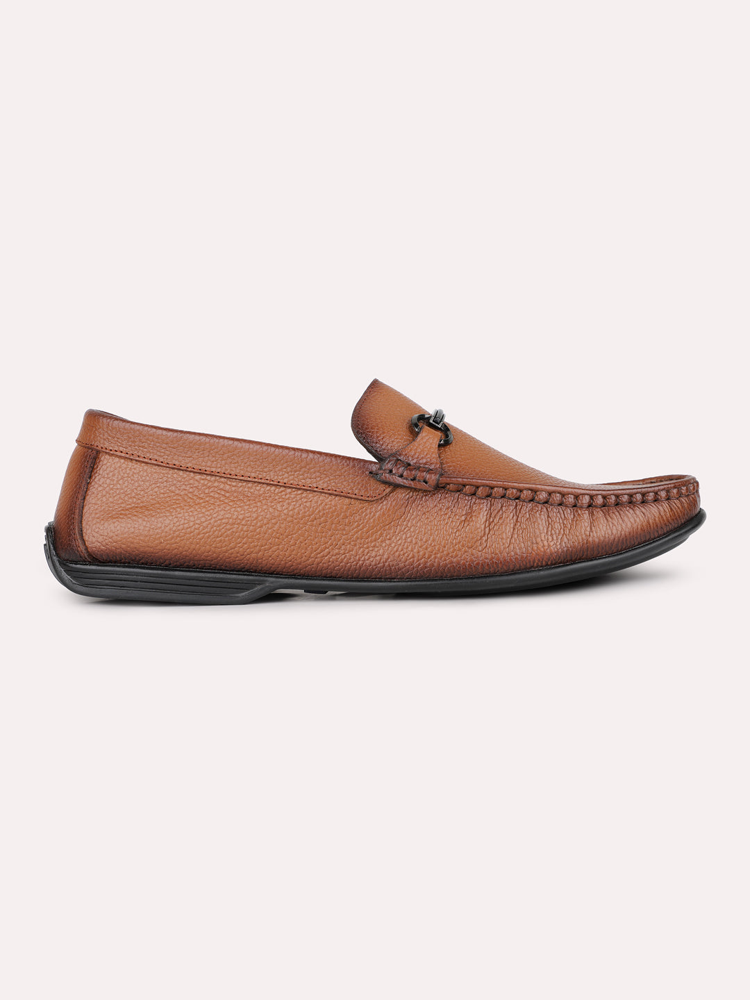 Mens Tan Solid Round Toe Casual Loafers