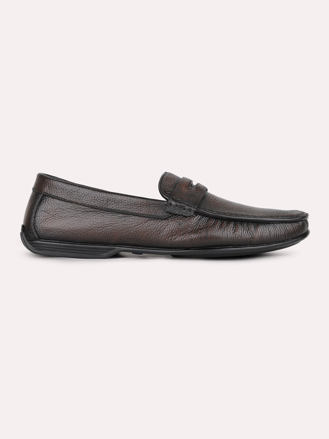 Mens Brown Solid Round Toe Casual Loafers