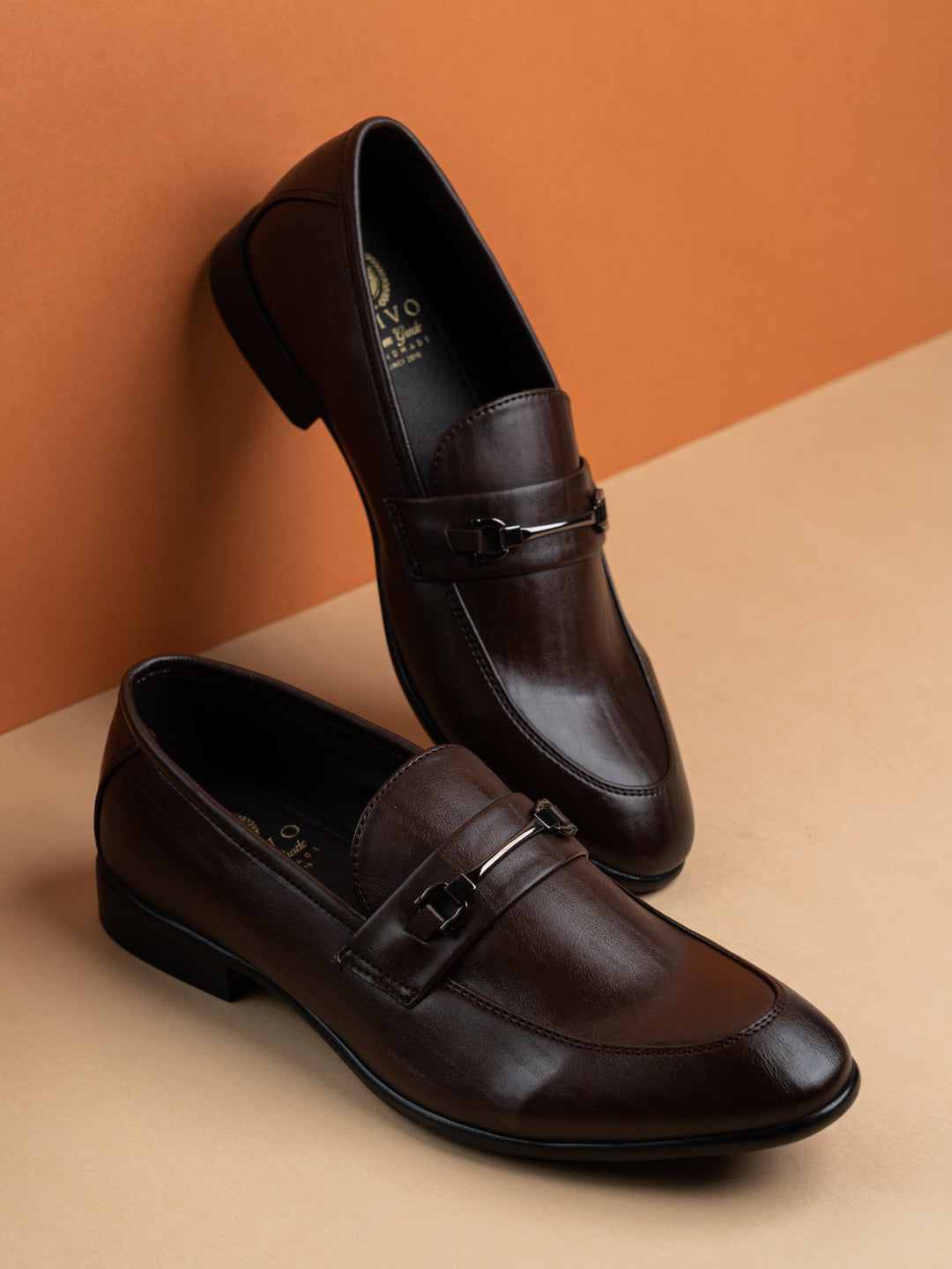 Mens Brown Solid Pointed Toe Casual Loafer Shoes