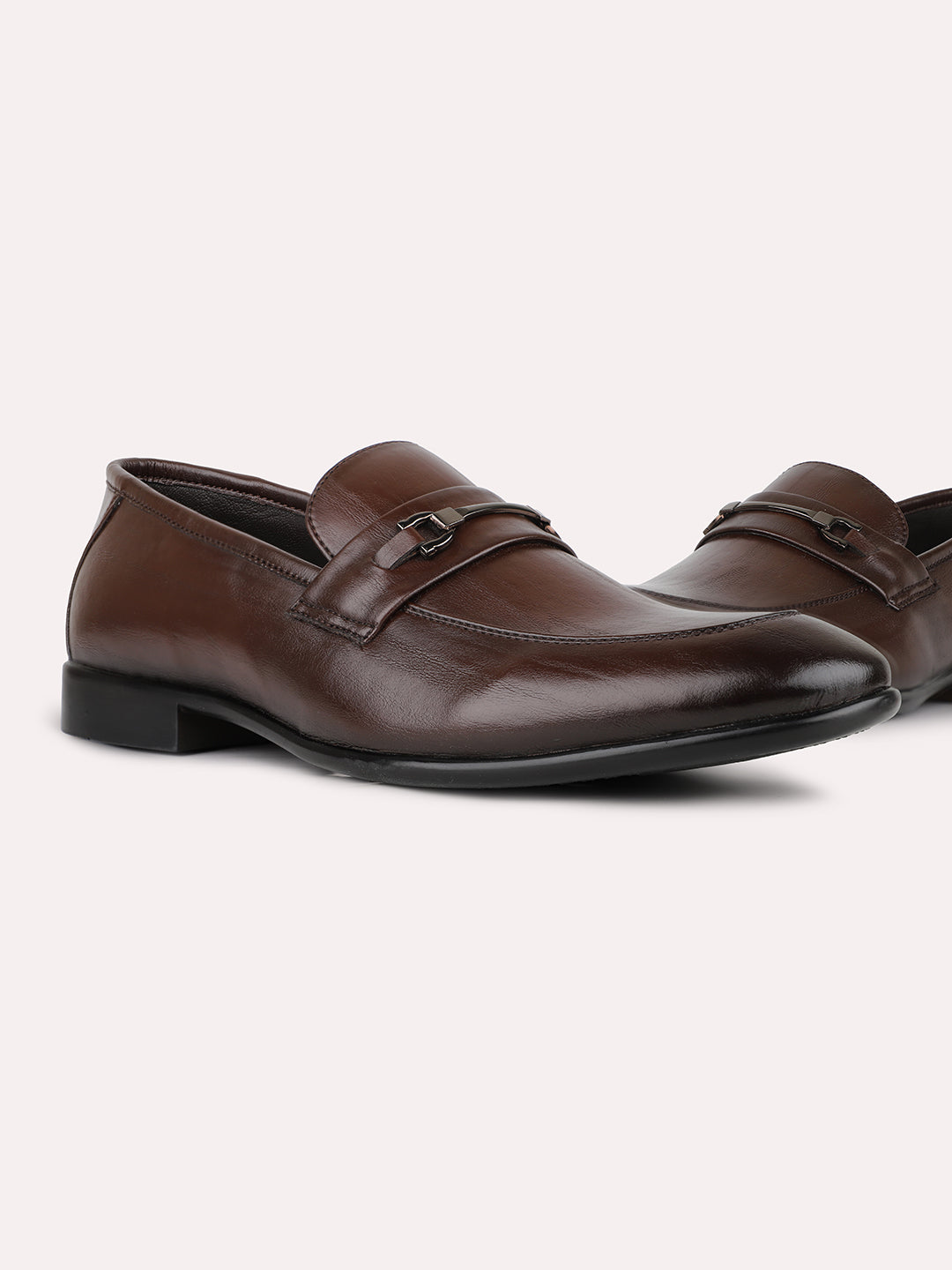 Mens Brown Solid Pointed Toe Casual Loafer Shoes