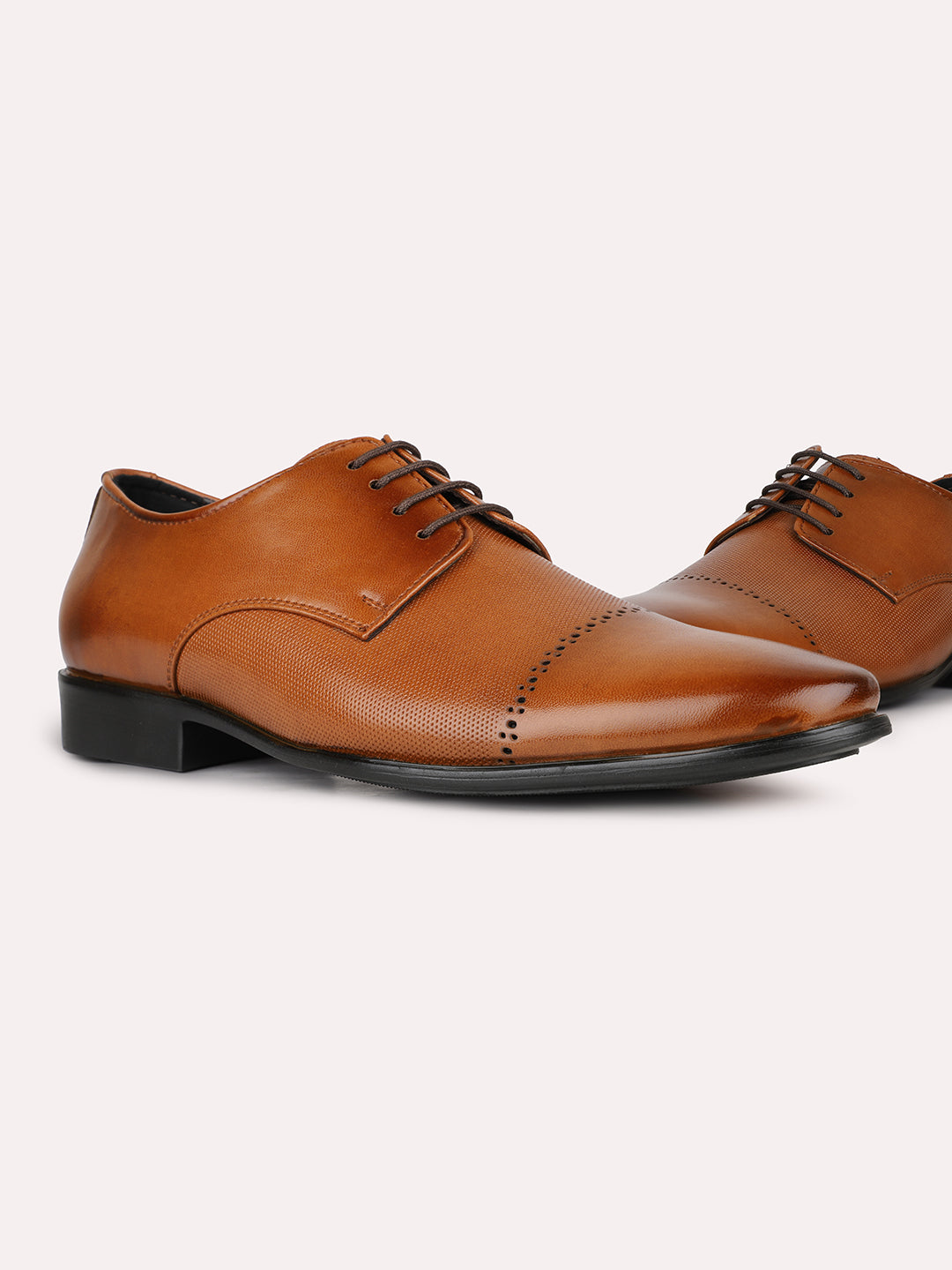 Mens Tan Solid Pointed Toe Formal Derby Shoes