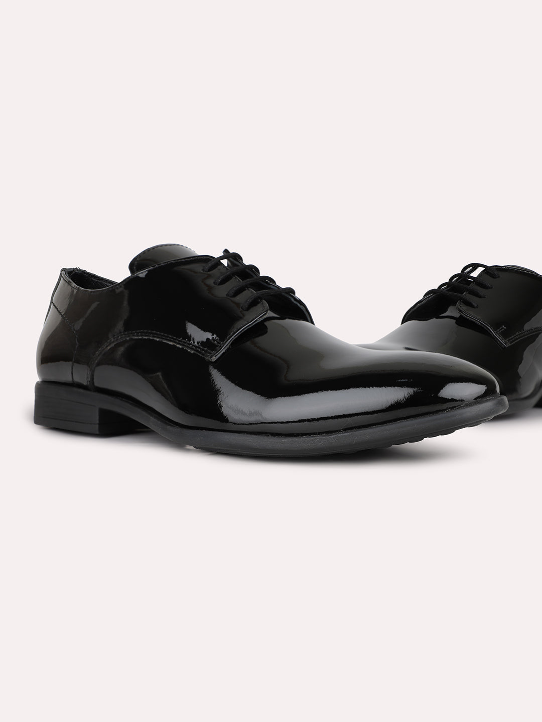 Mens Black Solid Pointed Toe Formal Derby Shoes
