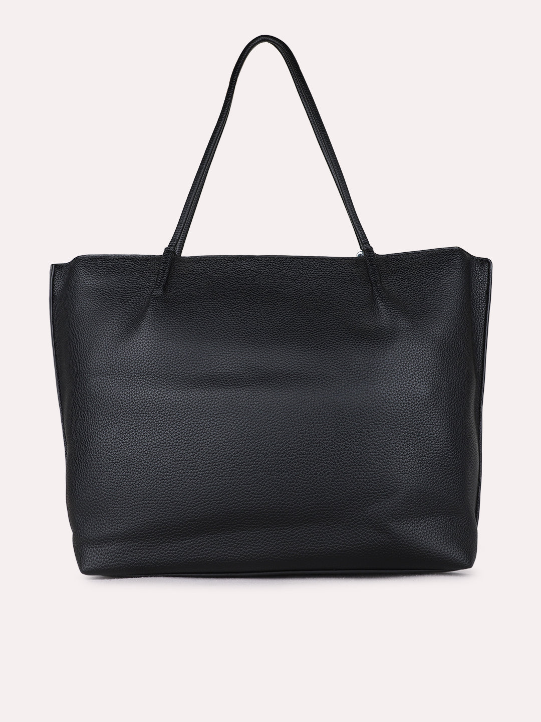 Women Black Textured Shoulder Bag With Zip Lock