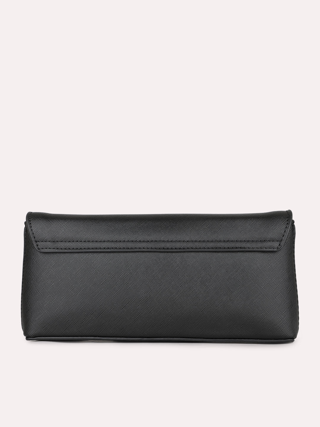 Women Black Textured Clutch Bag With Twist Lock For Casual