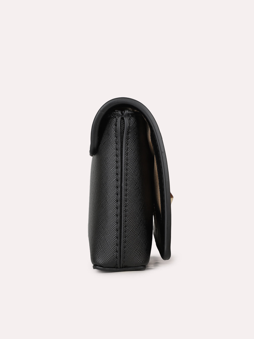 Women Black Textured Clutch Bag With Twist Lock For Casual